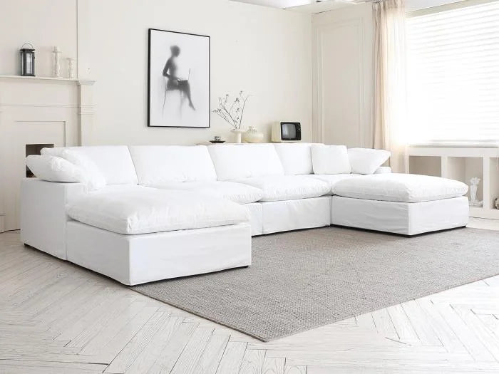 White Convertible Sectional Sofa with 2 Ottomans Z615