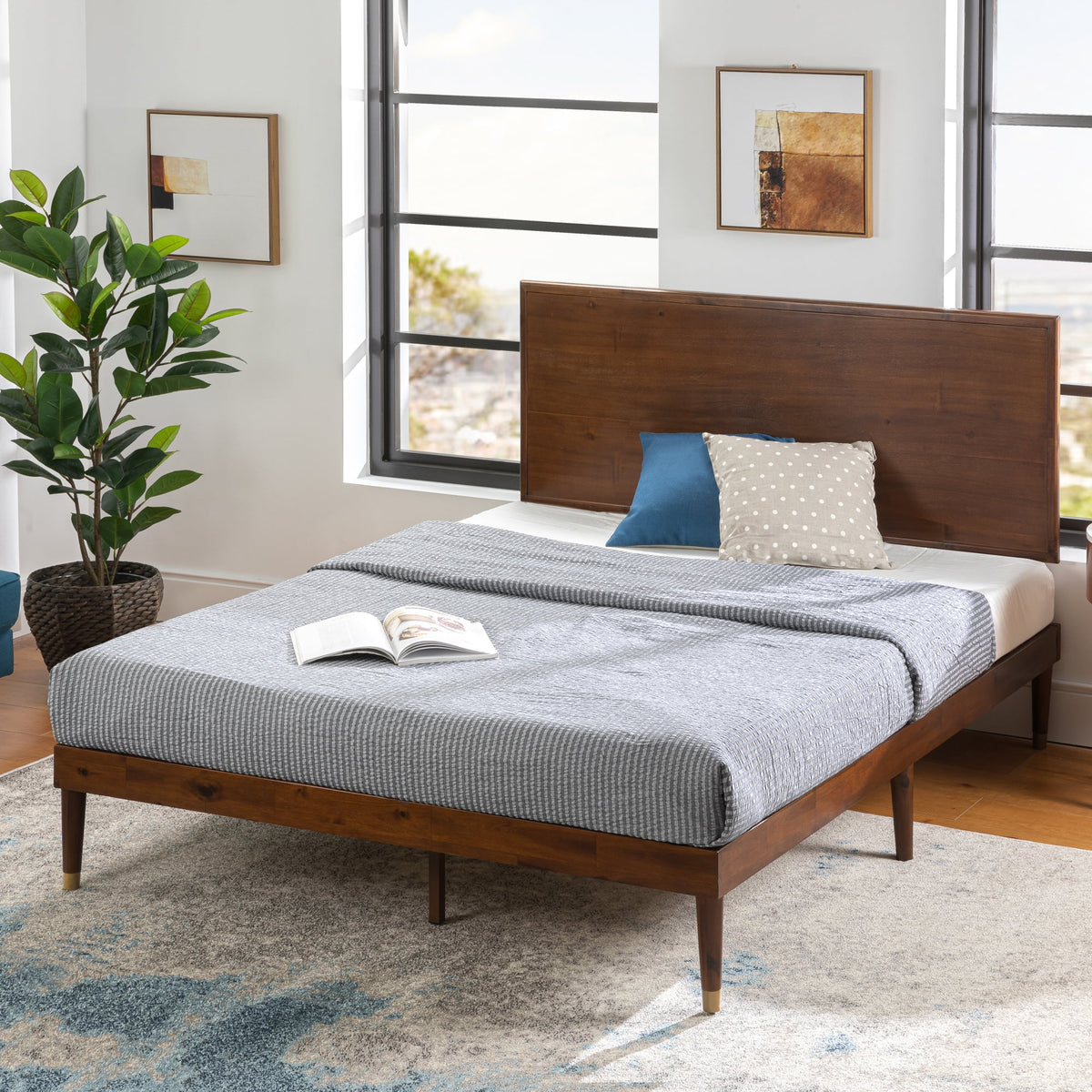 Queen Wood Platform Bed Frame with Adjustable Headboard G3755