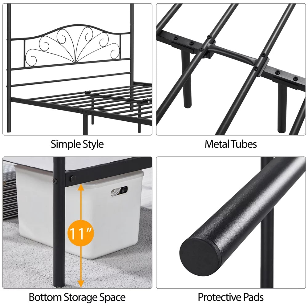 Black Queen Canopied Platform Bed C487544