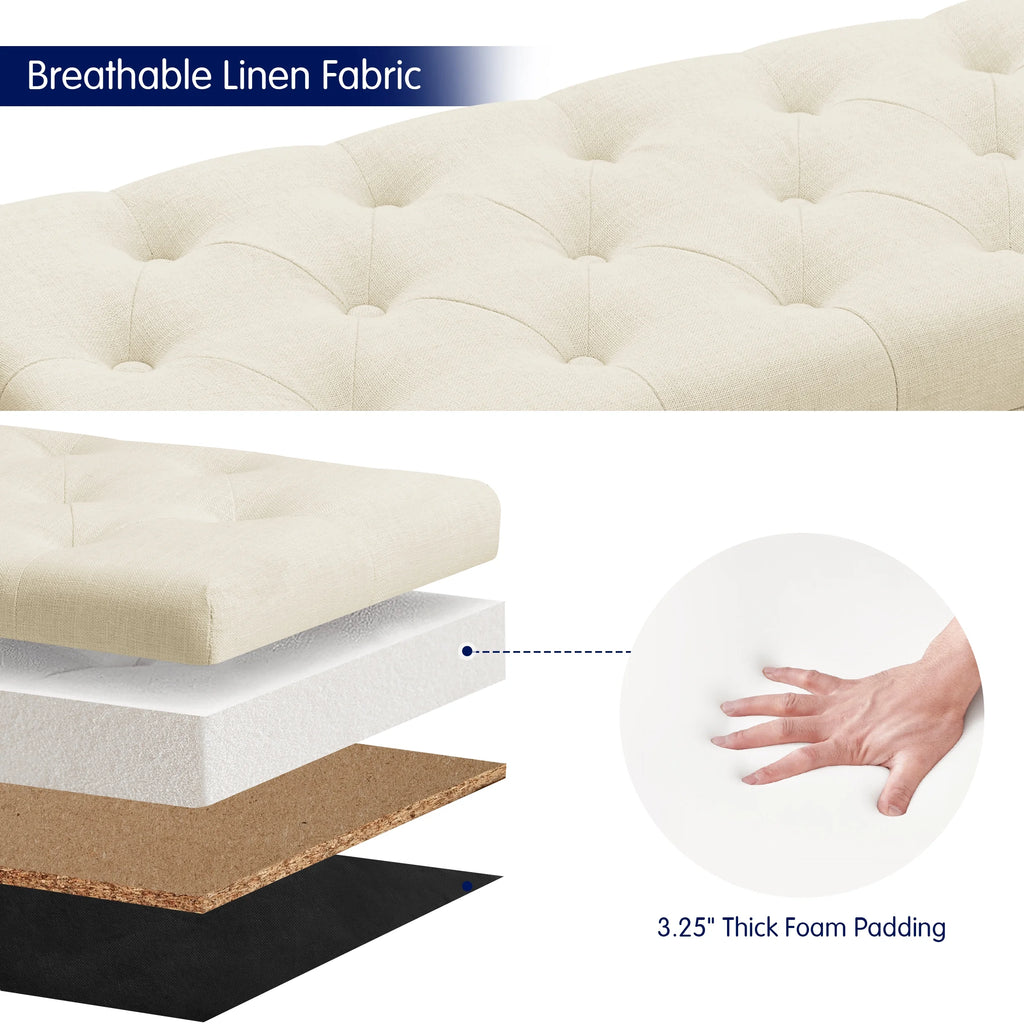 Beige Linen Fabric Storage Ottoman Bench R194620