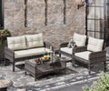 4-Piece Outdoor Rattan Wicker Sofa Set with Cushions & Coffee Table H583629