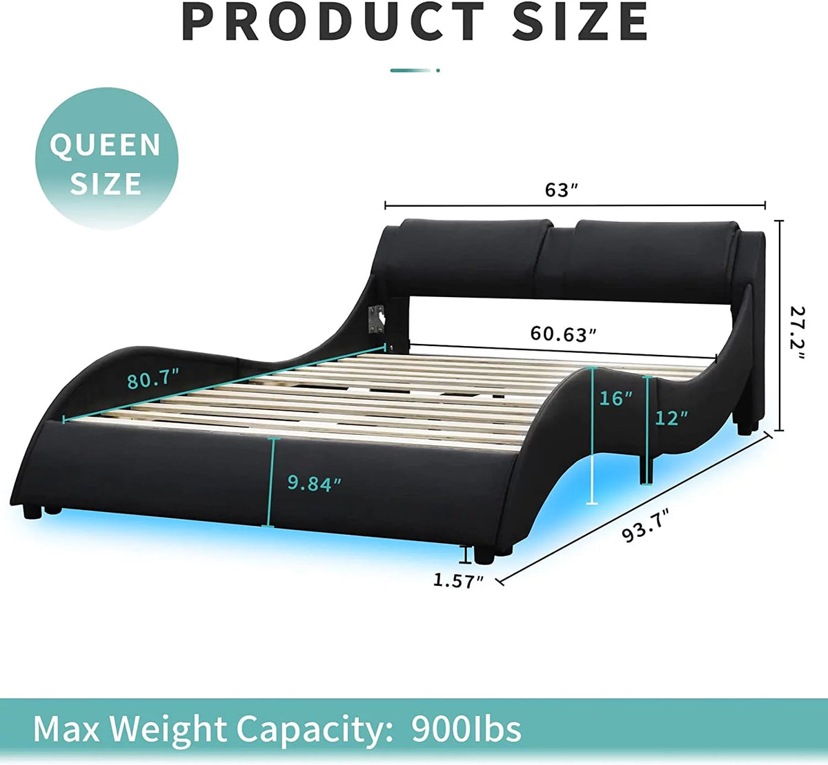 Queen LED Bed Frame with Faux PU Leather Headboard K588673