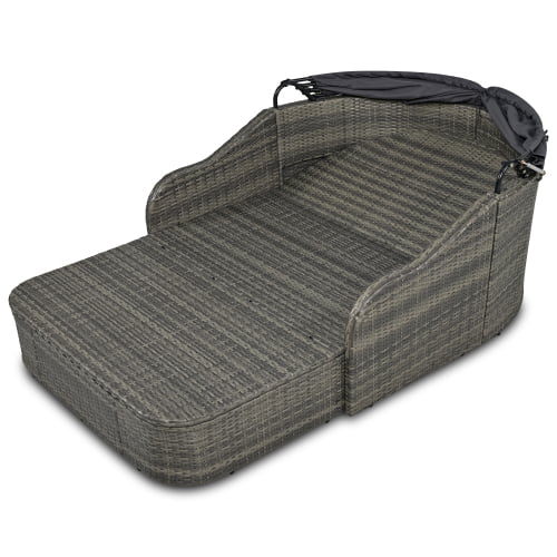 Gray Adjustable Canopy Outdoor Double Chaise Lounger C65304