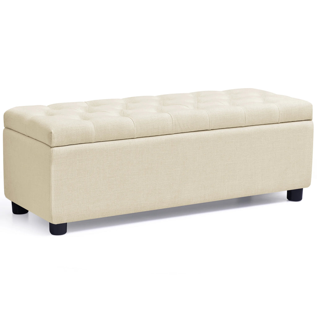 Beige Linen Fabric Storage Ottoman Bench R194620