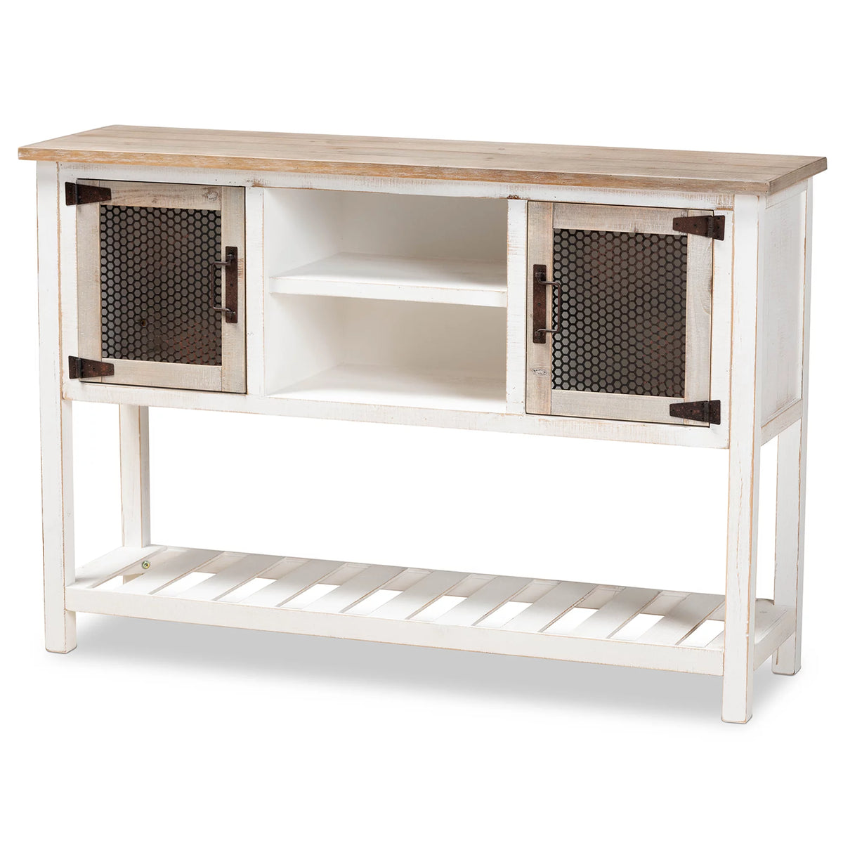 White and Oak Brown Wood 2-Door Sideboard Buffet I910