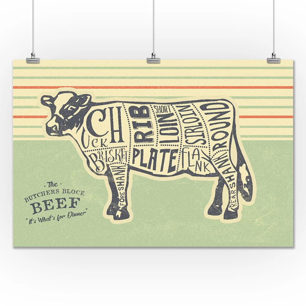 Butchers Block Meat Cuts 24x36 Giclee Art Print S4320