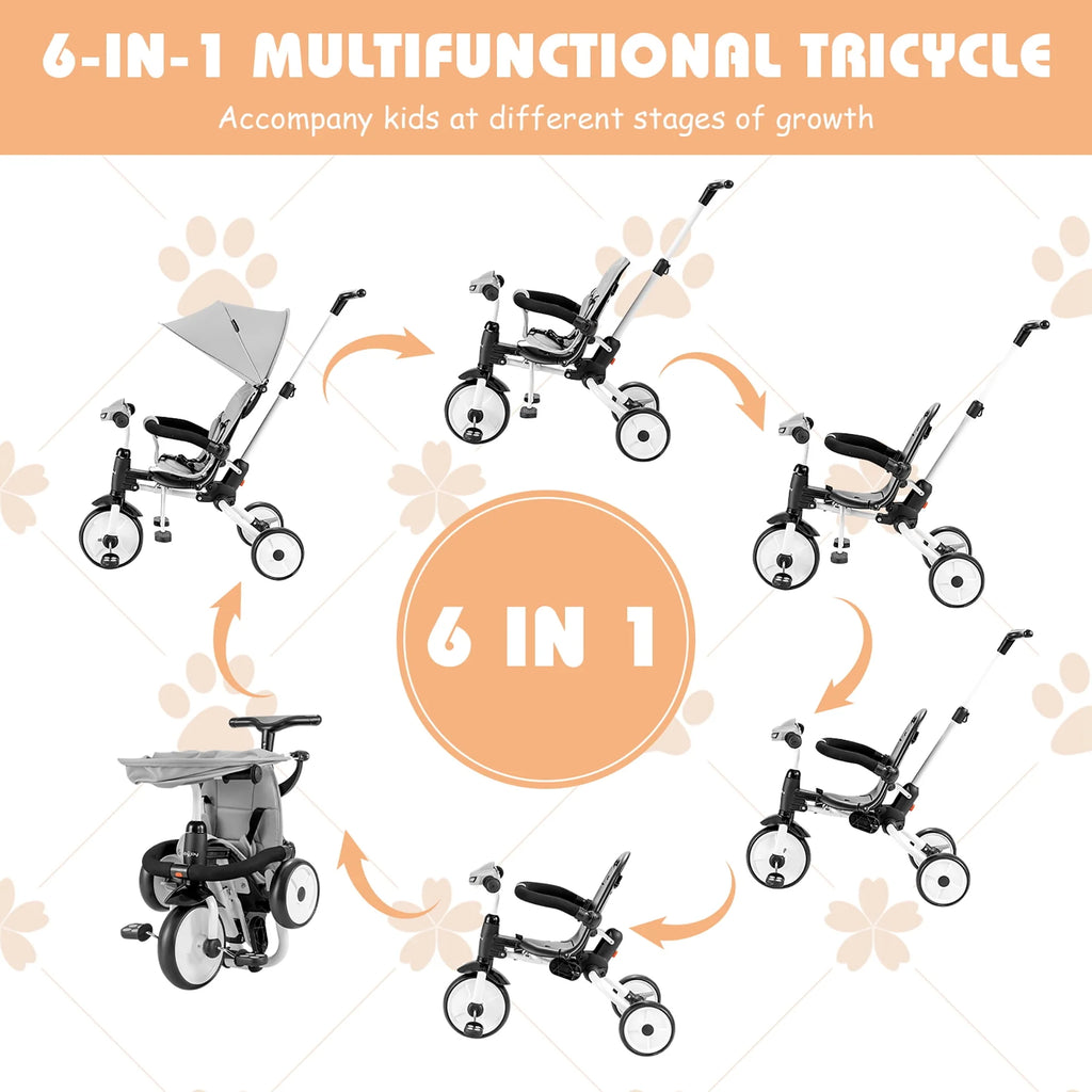 Folding Baby Tricycle Toddler Bike Stroller Gray H199079
