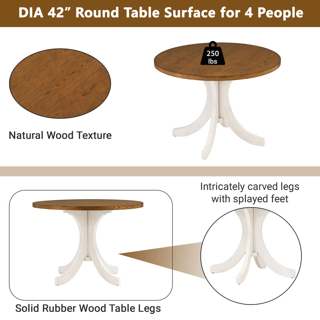 Mid-Century Solid Wood Round Dining Table U970504