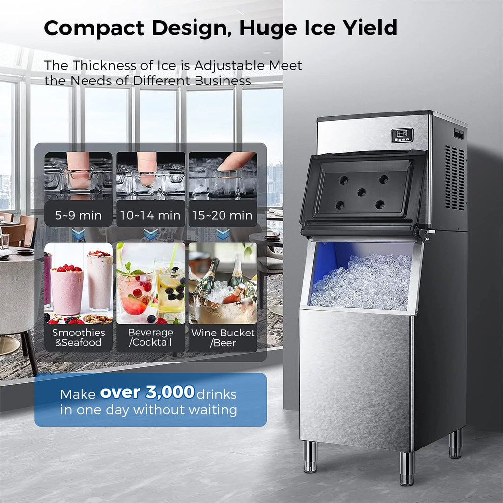 Commercial Ice Maker Machine with 200LBS Storage Ice Bin D670