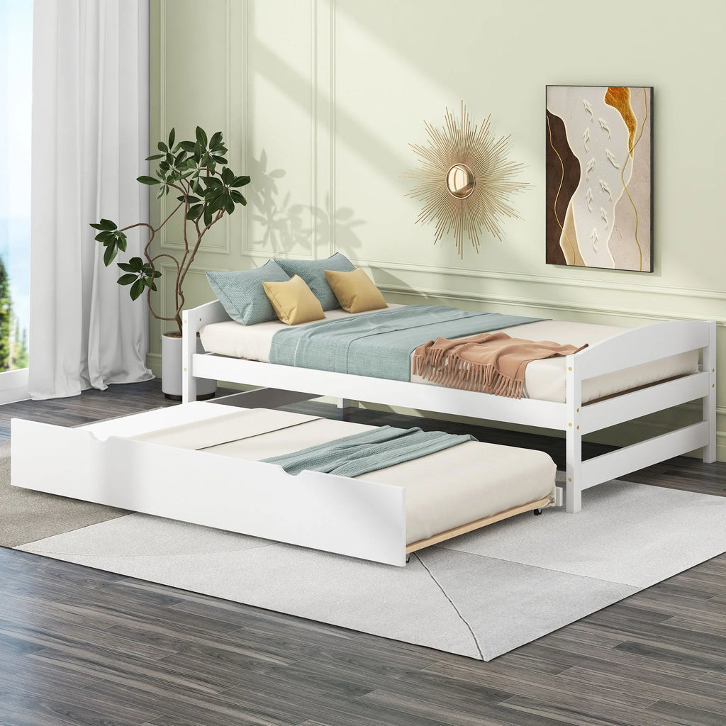 Twin Platform Bed with Trundle and Wooden Slats Z475493
