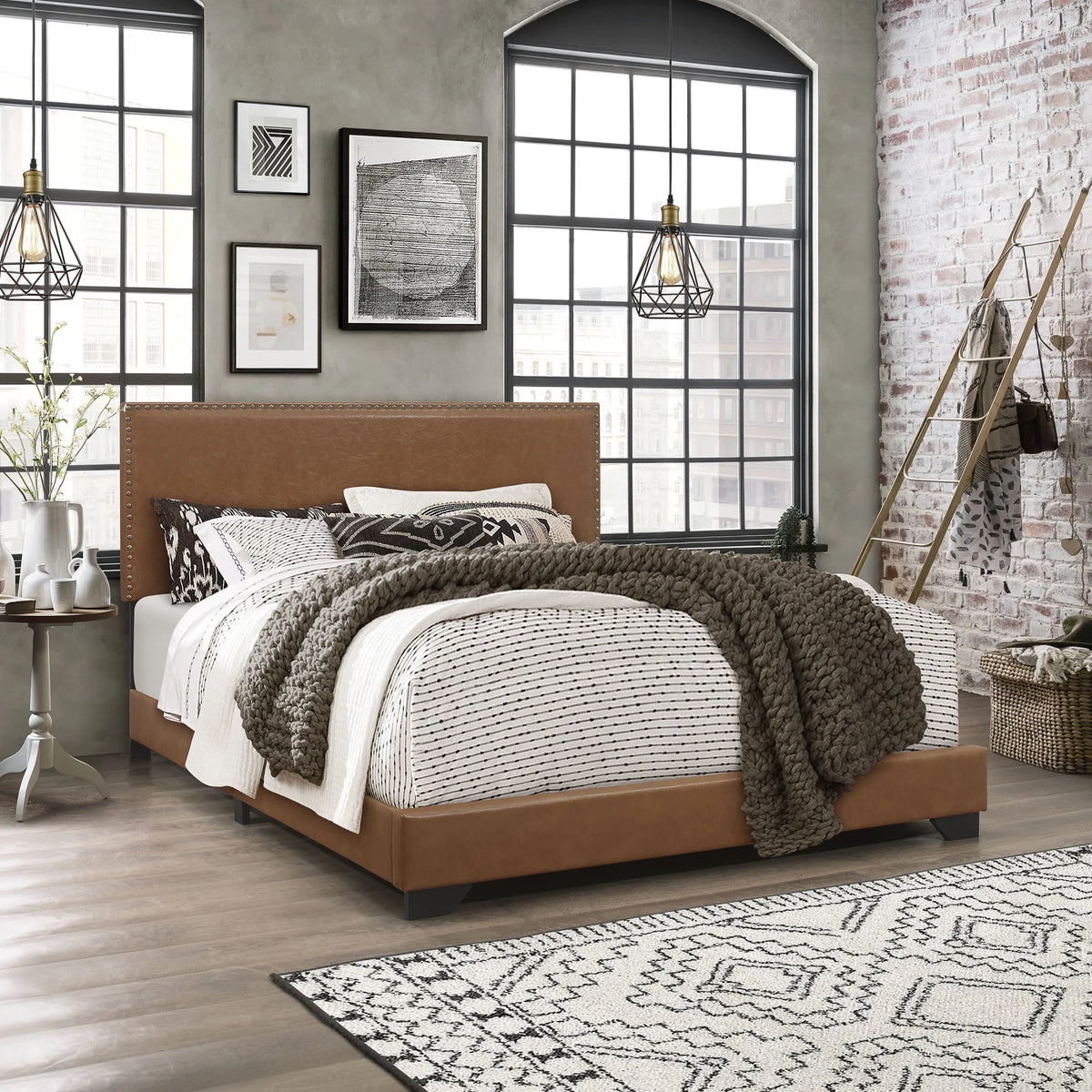 Charcoal Faux Leather Queen Bed D348350