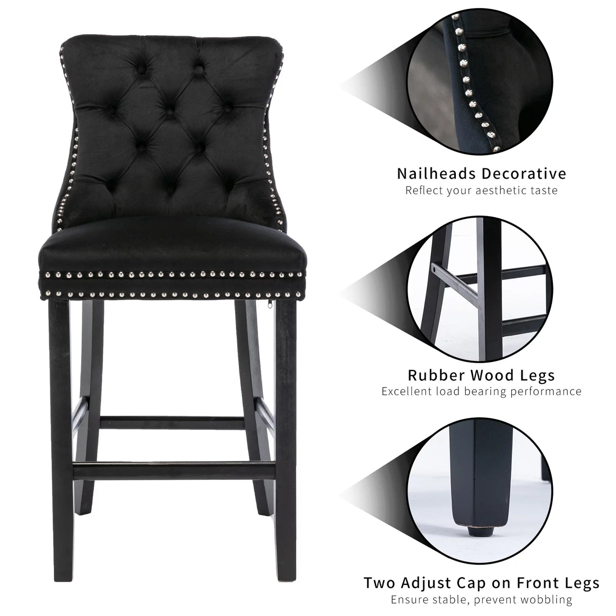 Black Velvet Upholstered Bar Stools Set of 4 R56370