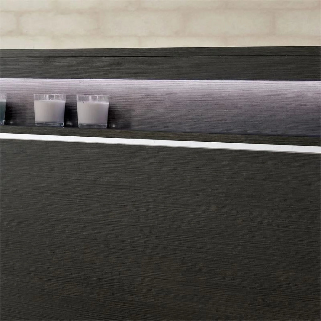 Warm Gray Wood King Panel Bed with LED Lights H134
