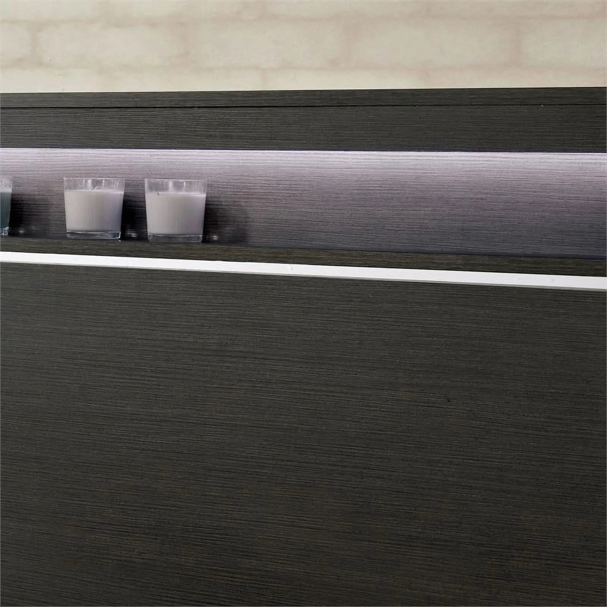 Warm Gray Wood King Panel Bed with LED Lights H134