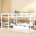 White Wooden L-Shaped Twin Over Twin Bunk Beds with Storage Drawers Q861