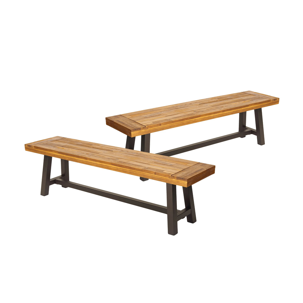 Acacia Wood Outdoor Benches Set of 2 X666858