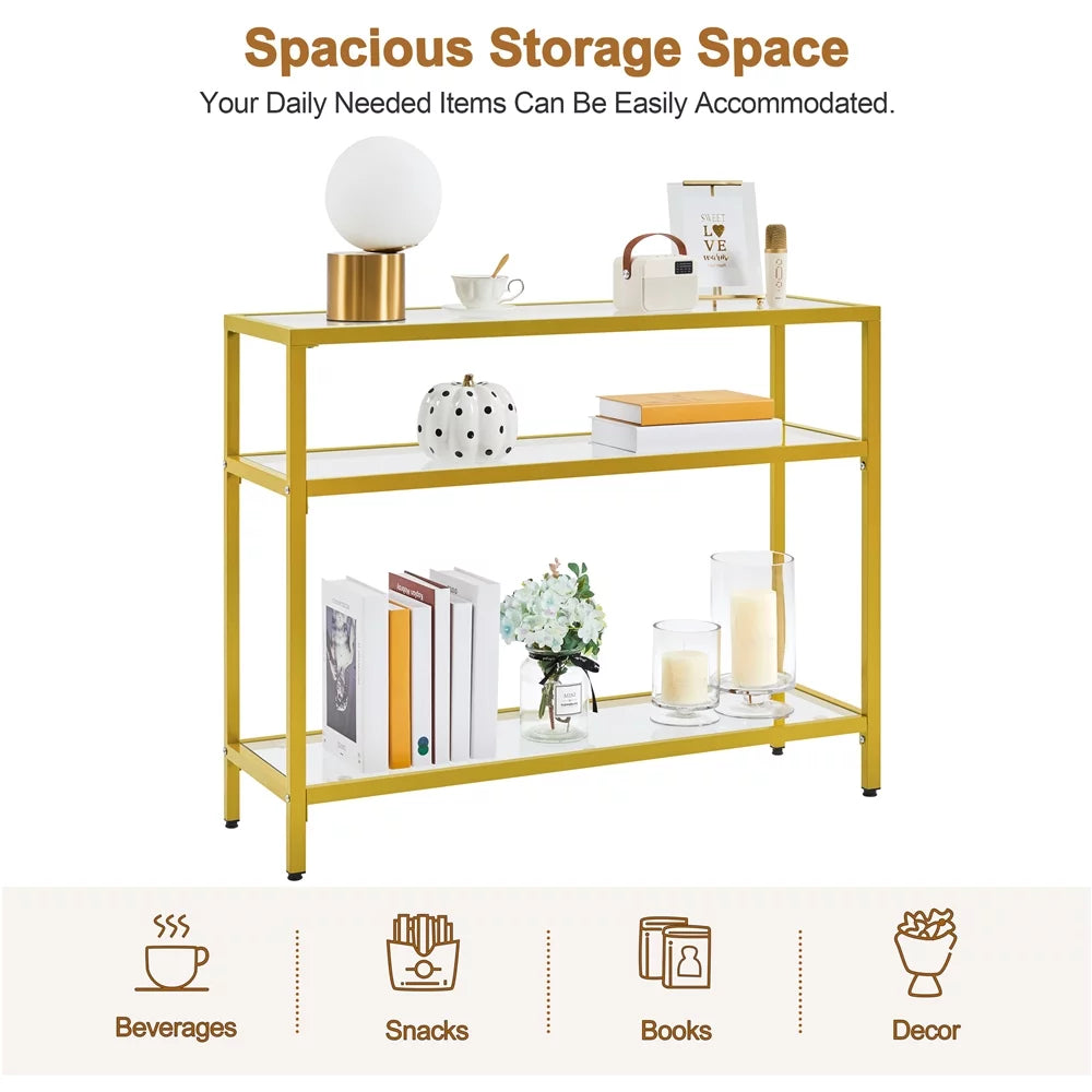 Modern Tempered Glass Console Table with Metal Frame A13581