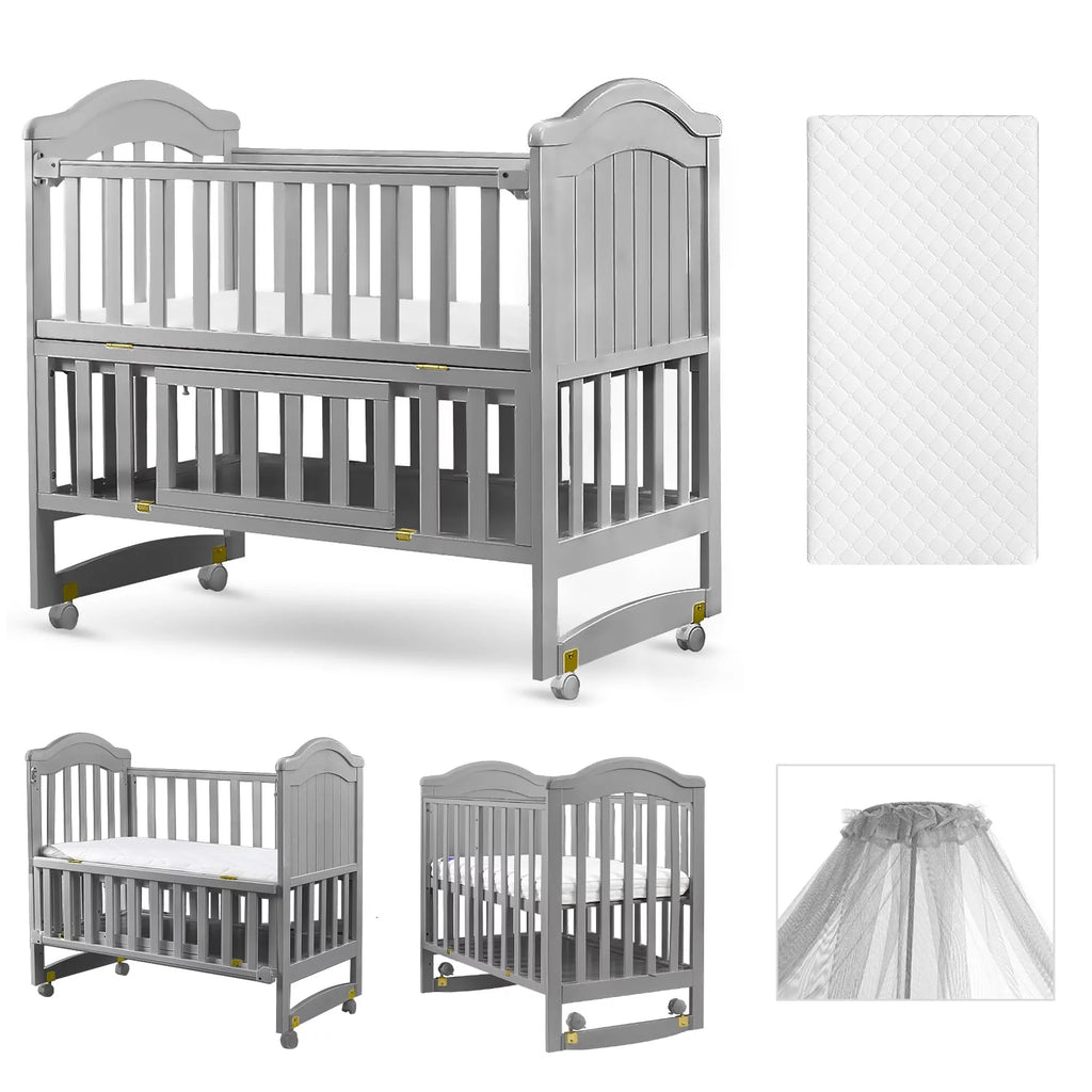 6-in-1 Convertible Mini Crib with Mattress and Mosquito Net Y2287