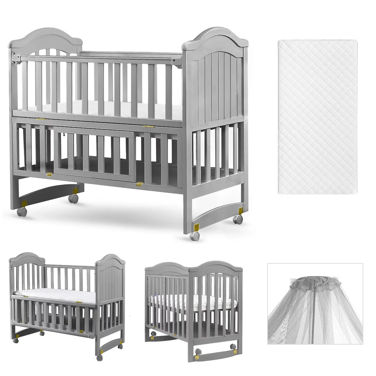 6-in-1 Convertible Mini Crib with Mattress and Mosquito Net Y2287