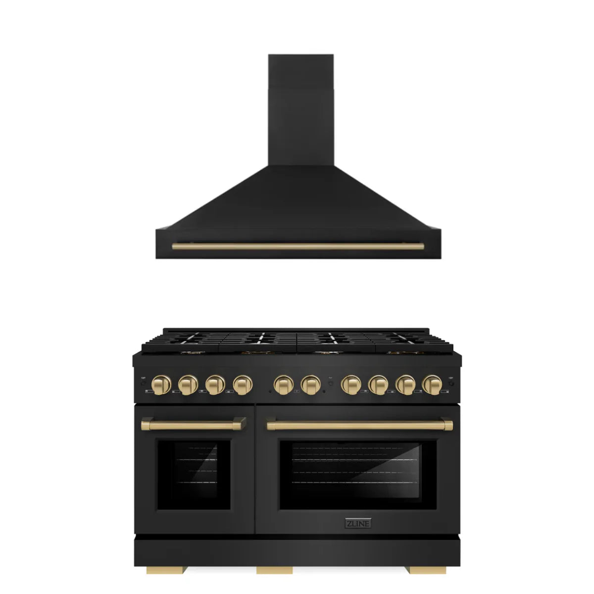 48 In. Gas Range and Range Hood in Black Stainless Steel H114