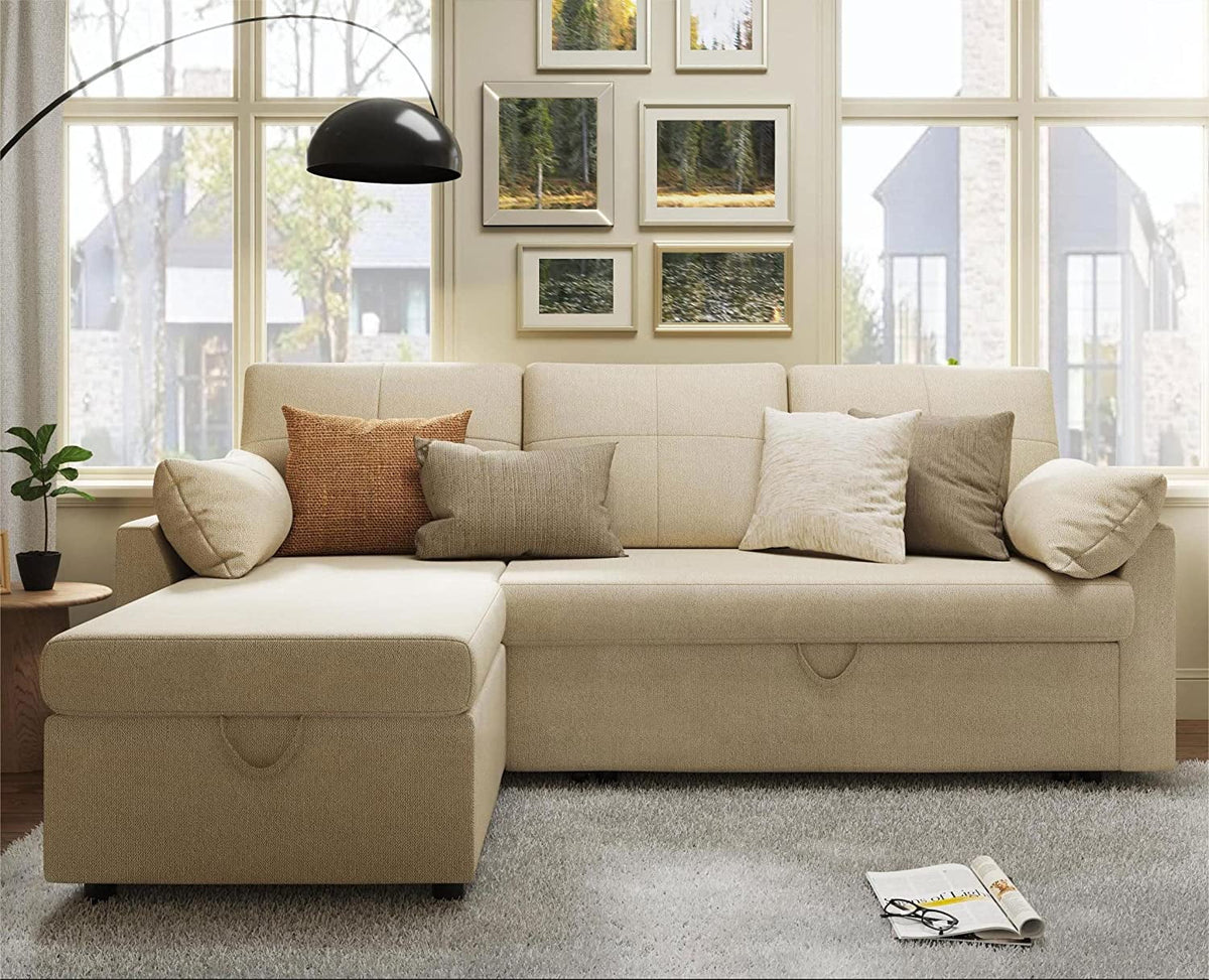 Pull Out Couch Sleeper Sofa with Storage Chaise Grey Sherpa Y323