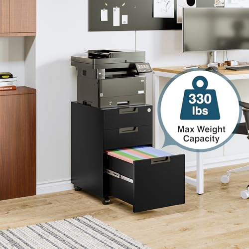 Black 3 Drawer Metal File Cabinet with Lock E302447