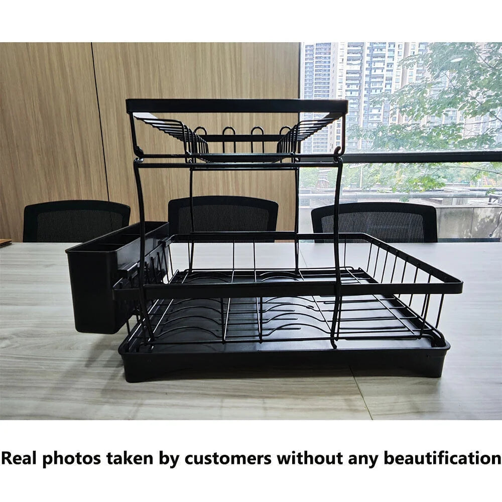 2 Tier Stainless Steel Dish Rack with Drainer J886