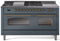 60 Dual Fuel Propane Gas Range Blue Grey Brass Trim C112