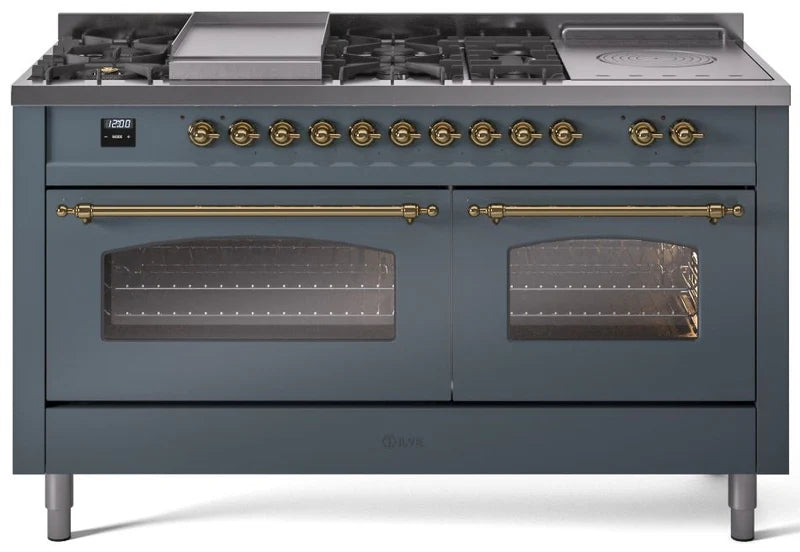 60 Dual Fuel Propane Gas Range Blue Grey Brass Trim C112