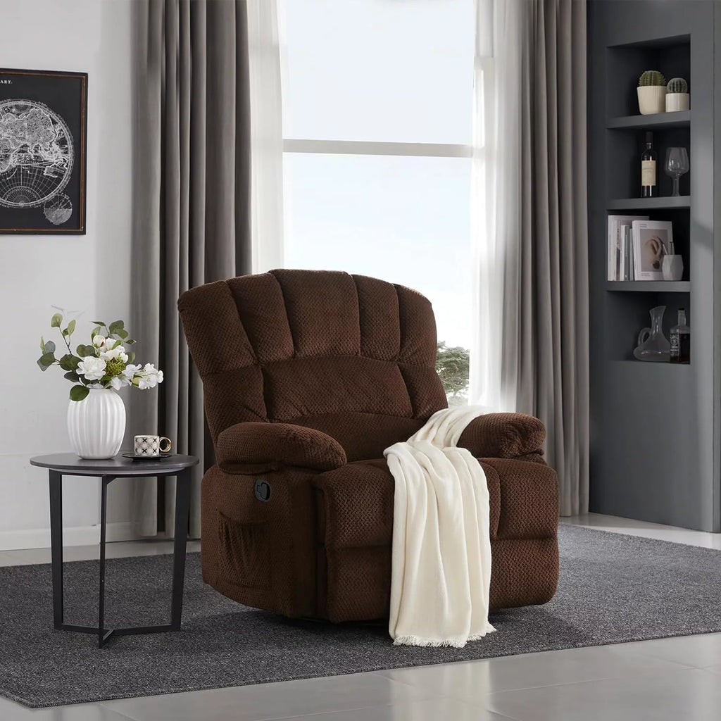Oversized Dark Brown Manual Rocking Recliner Chair Y9538