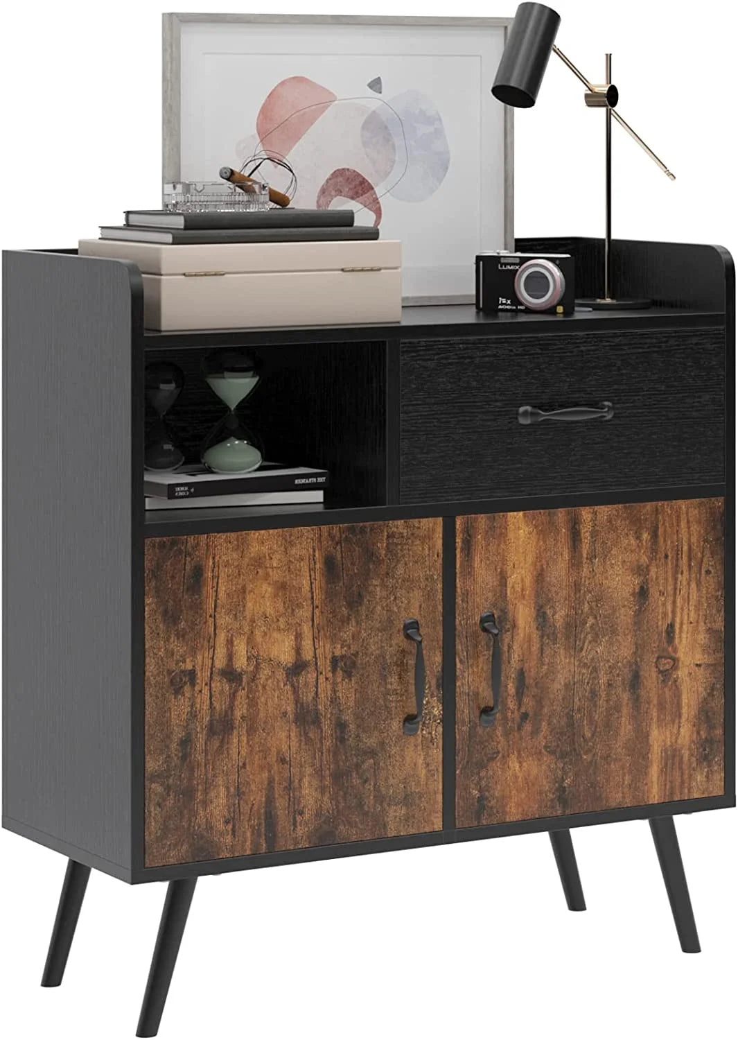 Cabinet with 1 Drawer 2 Doors 1 Open Shelves Free Standing Cupboard with 4 Legs G903649
