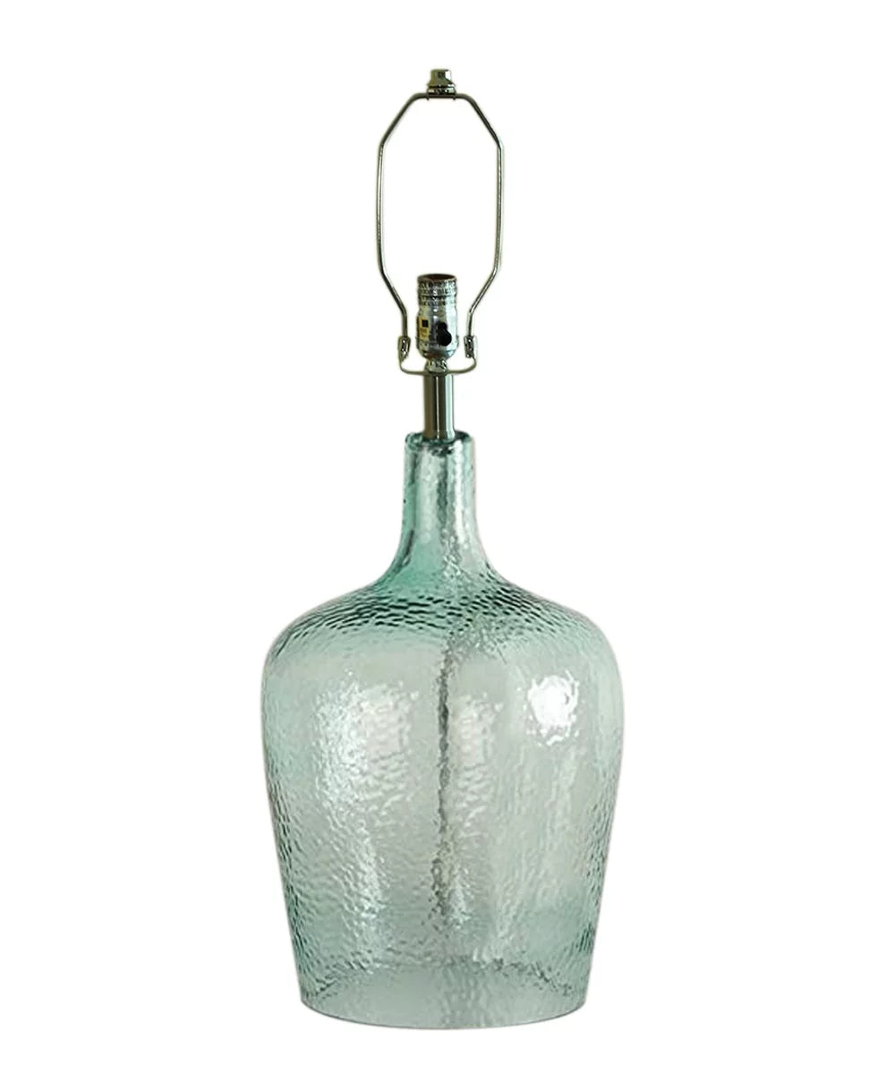 19" Hand-Blown Aqua Green Sea Glass Table Lamp with White Linen Drum Shade E8401