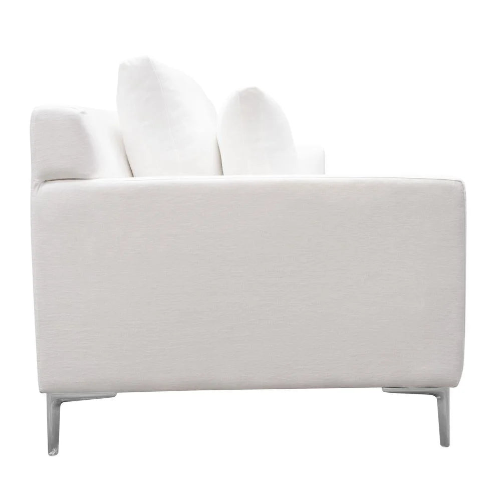 White Linen Sofa with Polished Silver Metal Leg T891