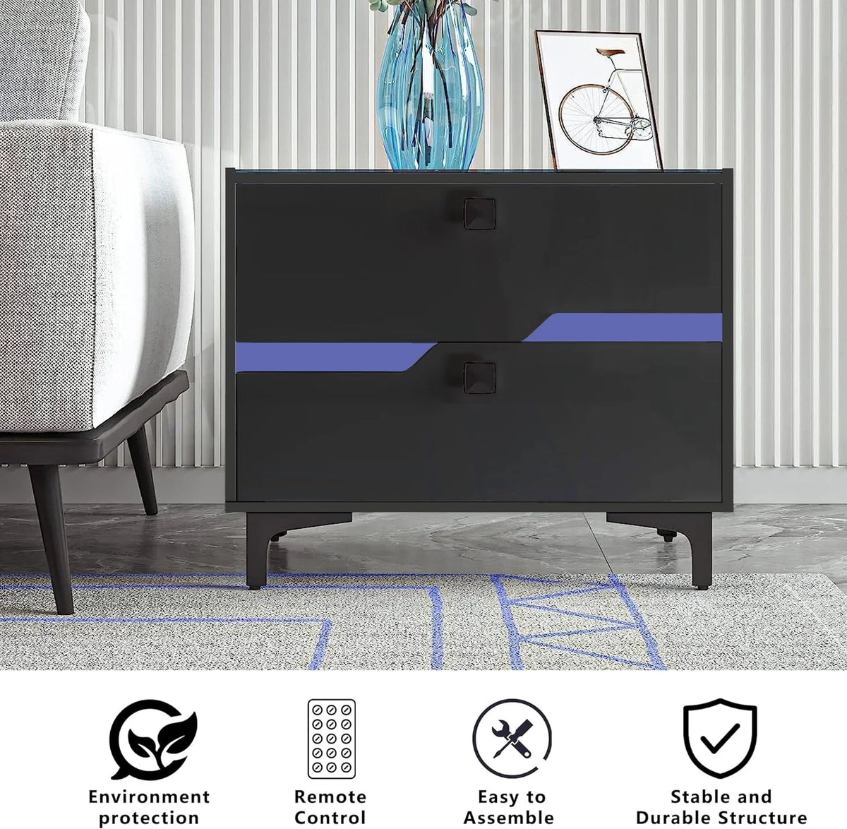 Modern Wood Bedside Table with 2 Drawers T613