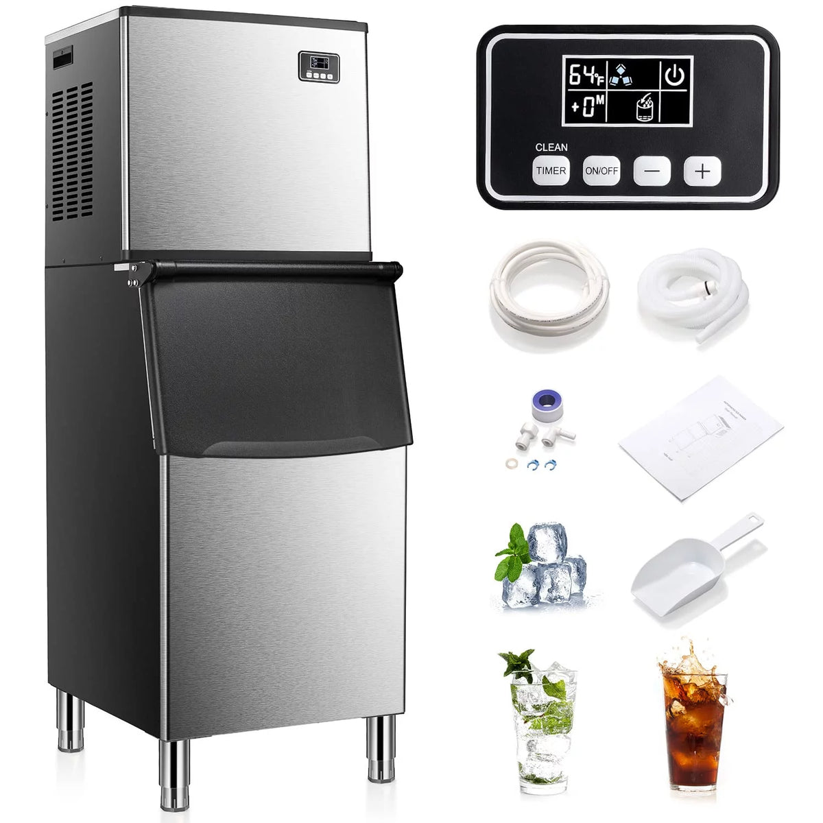 Commercial Ice Maker Machine with 200LBS Storage Ice Bin D670