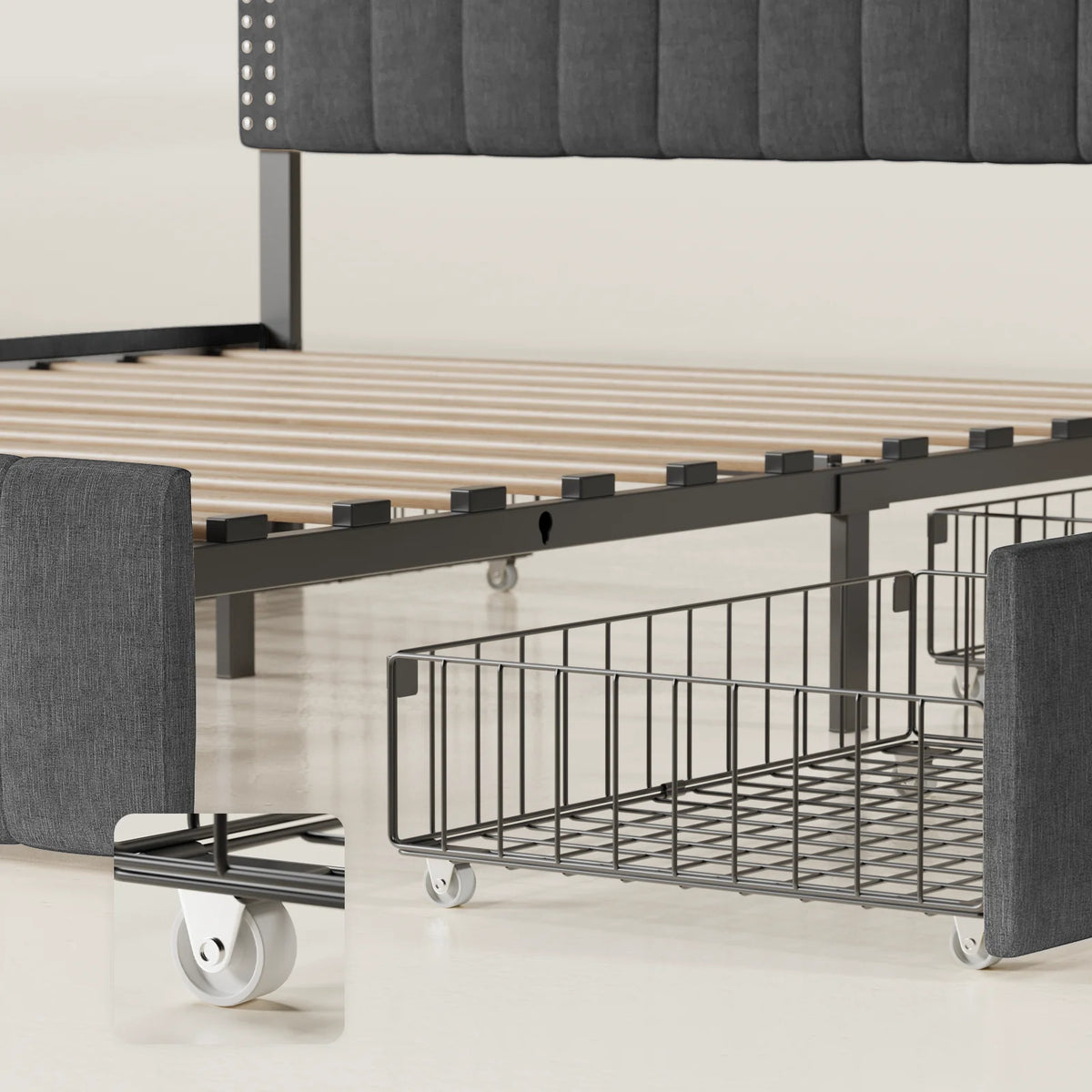 Full Bed Frame with 4 Storage Drawers W556