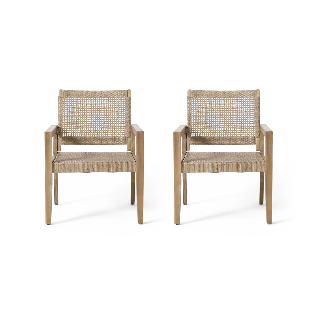 Wicker and Acacia Wood Outdoor Club Chairs, Set of 2 P782