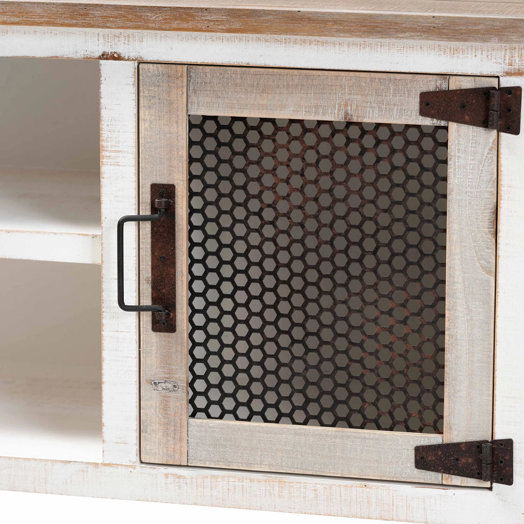 White and Oak Brown Wood 2-Door Sideboard Buffet I910