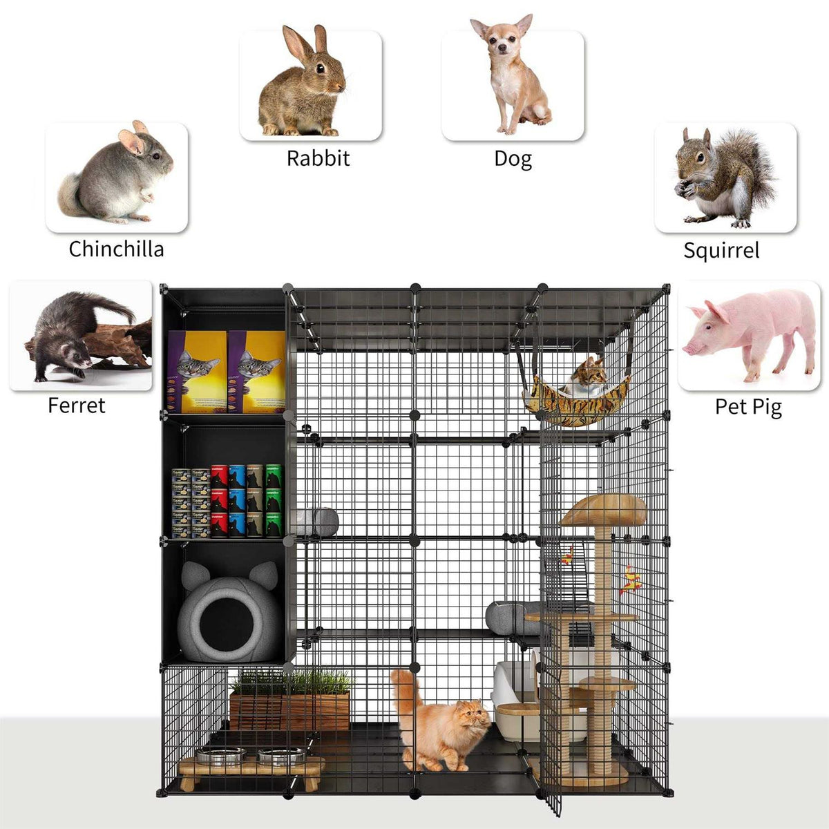 Large Indoor Metal Cat Cage with Storage Cube Z5342