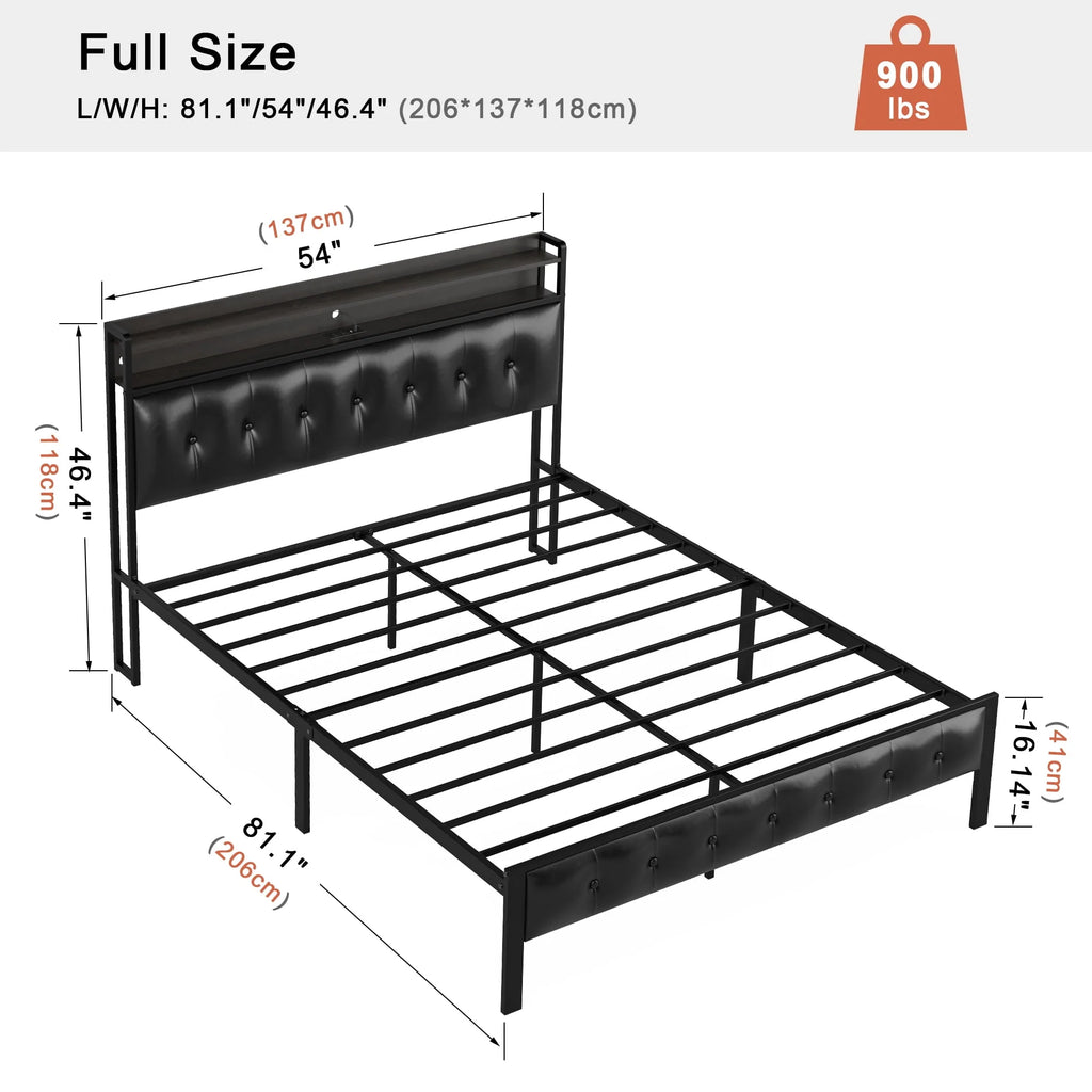 Queen Upholstered Platform Bed Frame with Storage Headboard H128149