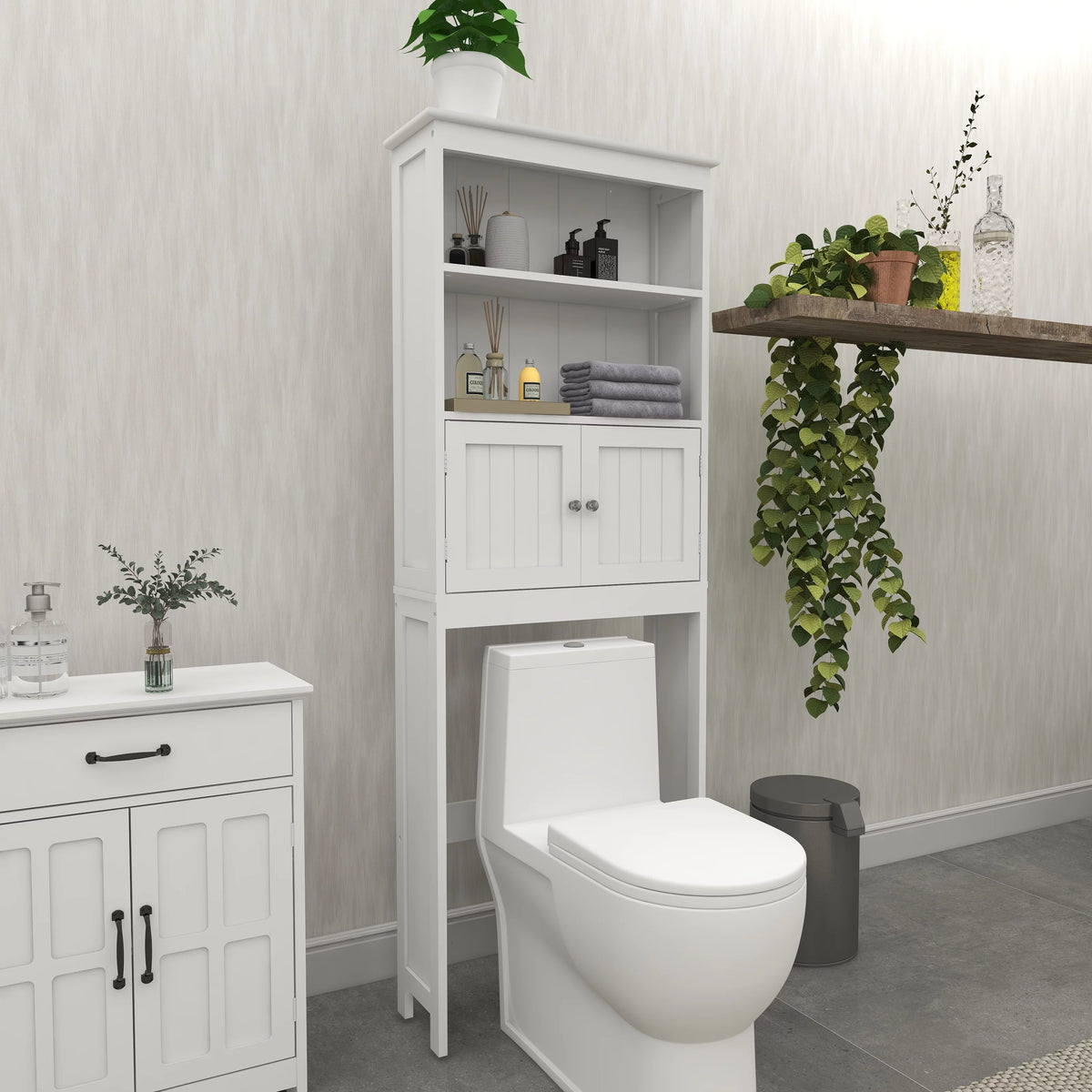 2-Tier Over The Toilet Storage Cabinet with 2 Doors White A71713