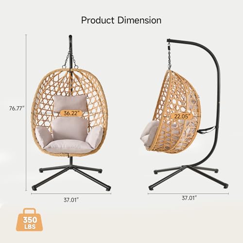 Beige Wicker Rattan Egg Chair with Stand U744530