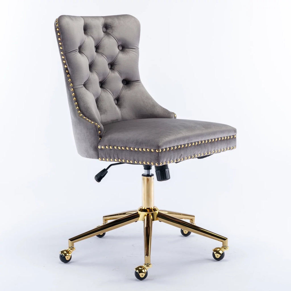 Velvet Upholstered Tufted Office Chair with Golden Metal Base C319