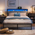 Full Size Platform Bed Frame with Headboard and Storage Shelves B934021