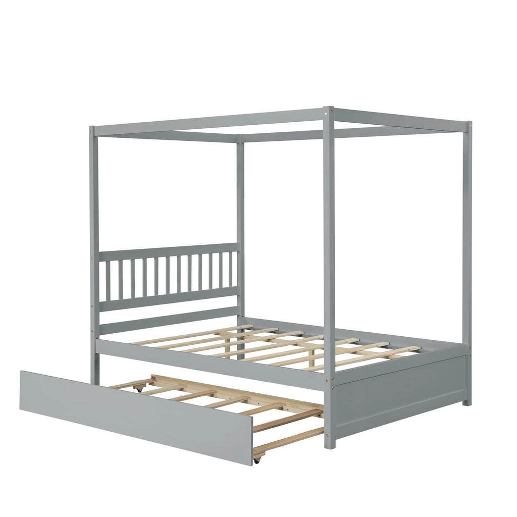 Pine Wood Canopy Bed Full Gray R924