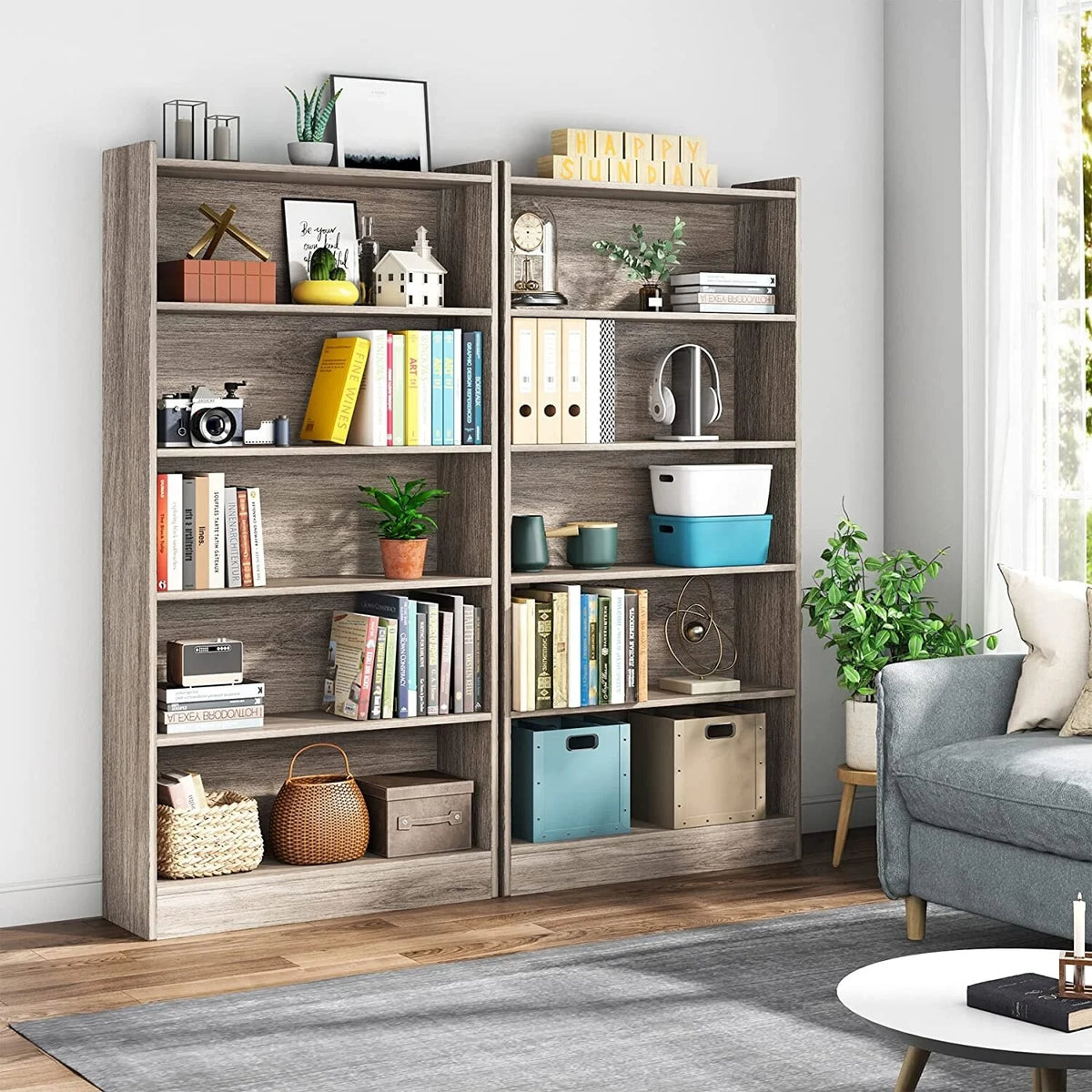 6-Tier Grey Wood Bookcase M684856