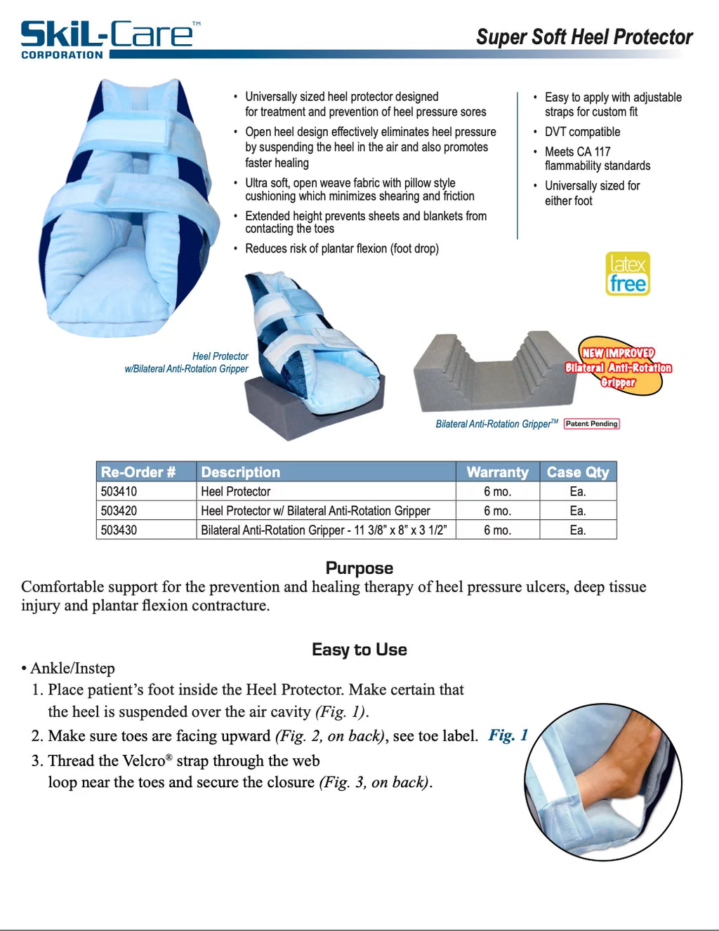 Blue Heel Protection Boot One Size Fits Most Hook and Loop Strap L830