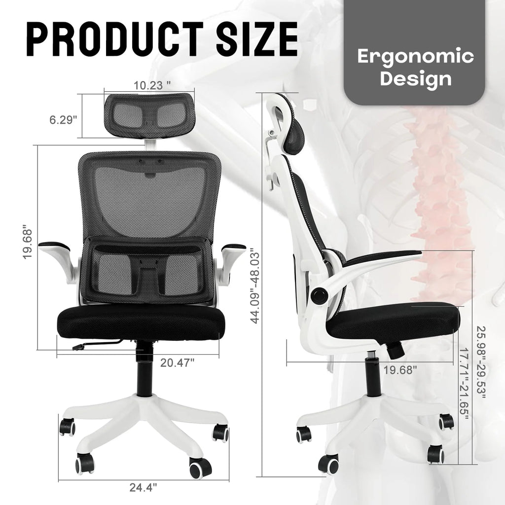 White Mesh Ergonomic Office Chair with Headrest O372