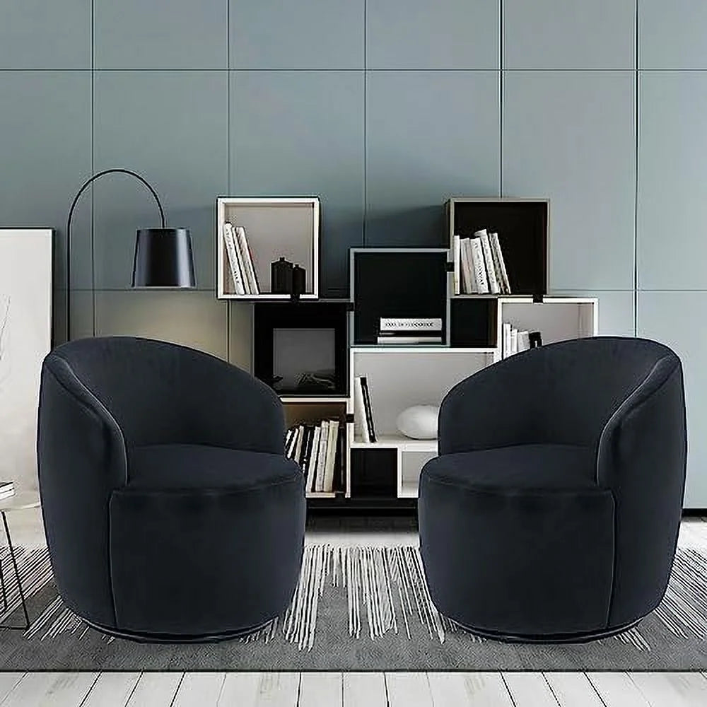 Black Velvet Swivel Barrel Accent Chairs Set of 2 W82801