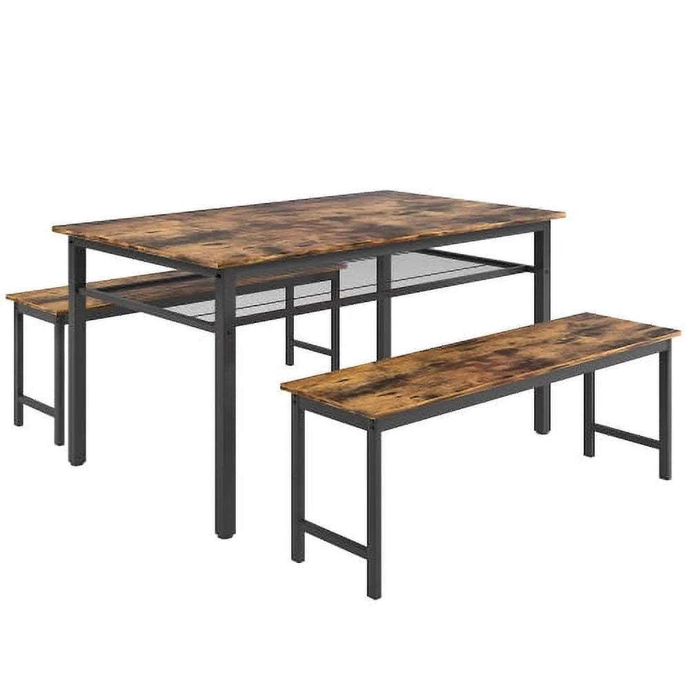 3 Pieces Farmhouse Kitchen Table Set with Two Benches W255134